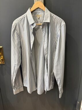 Burberry Light Blue and White Striped Dress Shirt